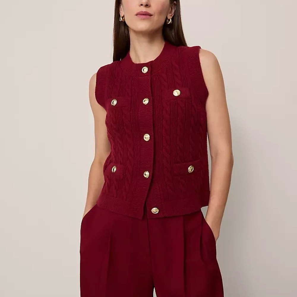Ann Taylor Cable Knit Sweater Vest - Cherry Pie